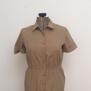 Beige shirt dress with gold eagle buttons